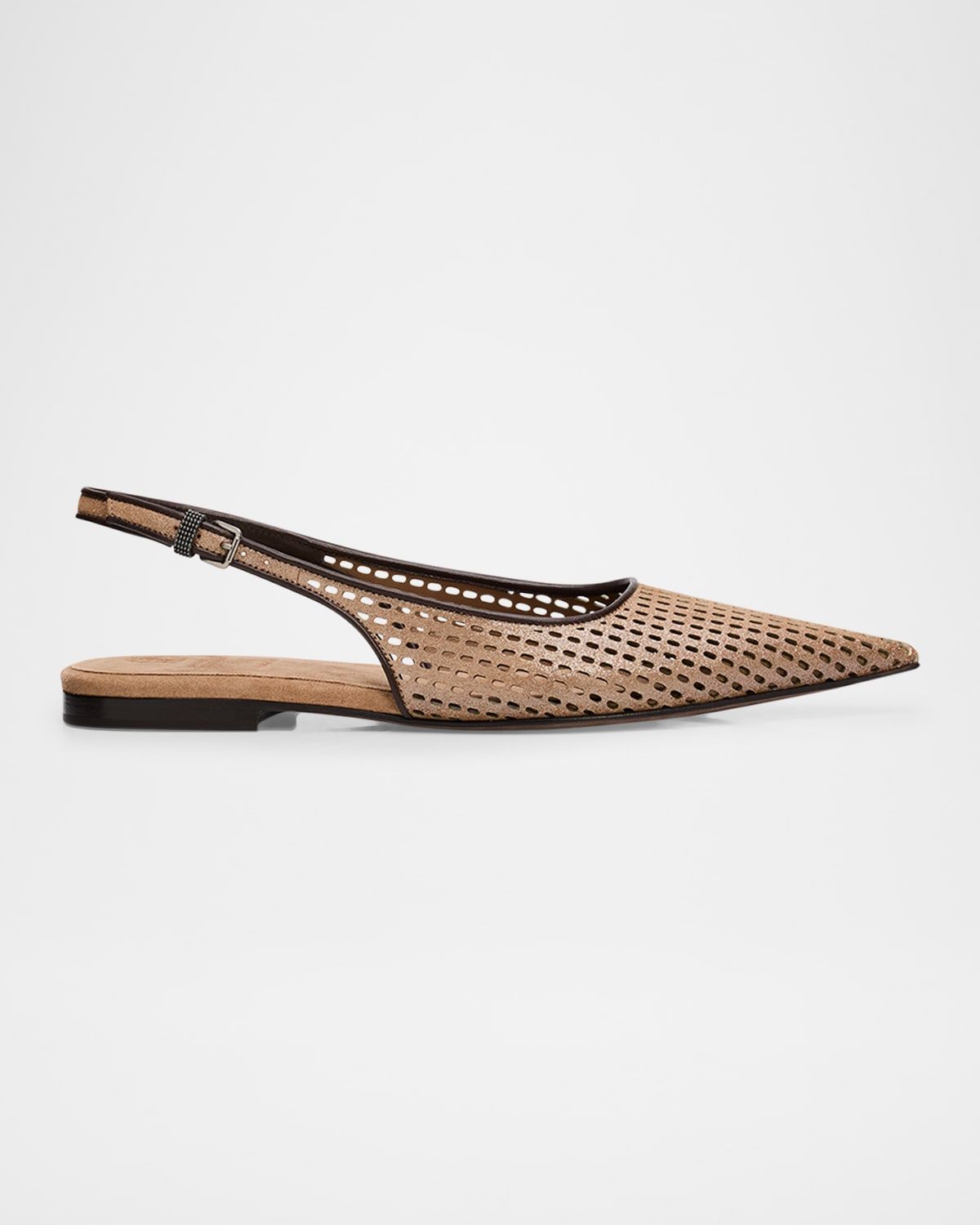 Perforated Leather Slingback Flats