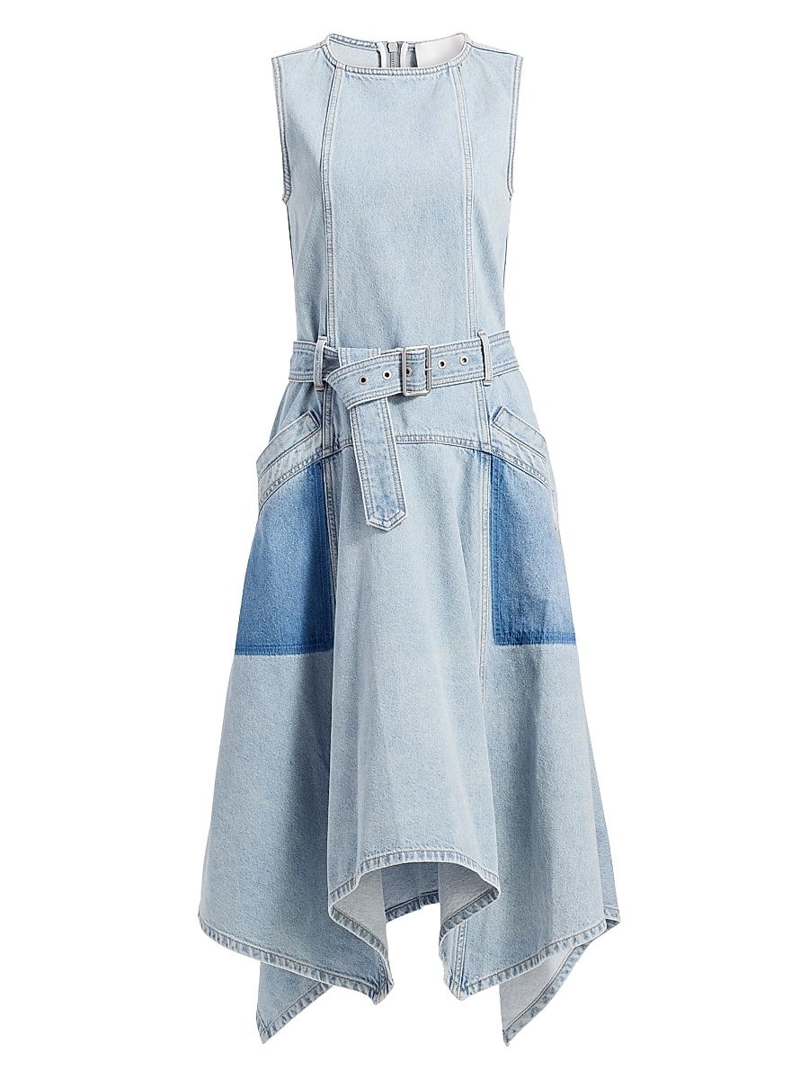 Women's Ghost Patch Belted Denim Midi-Dress - Light Blue - Size 10