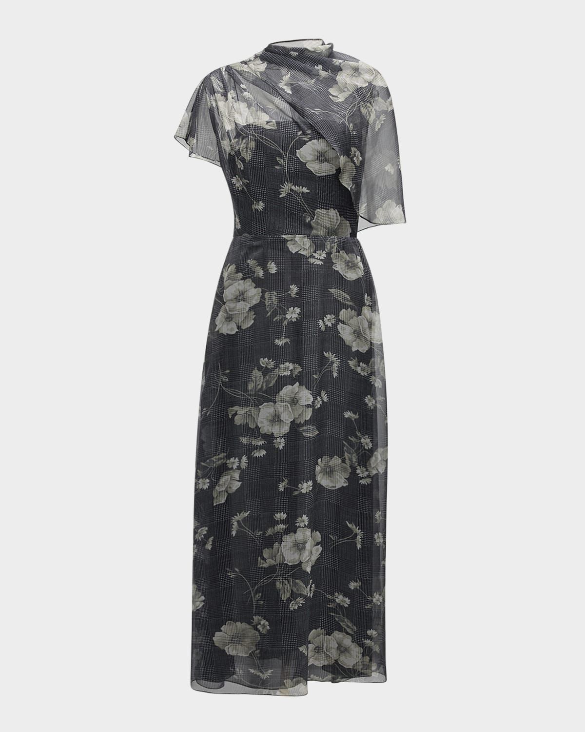 Draped Bodice A-Line Chiffon Midi Dress