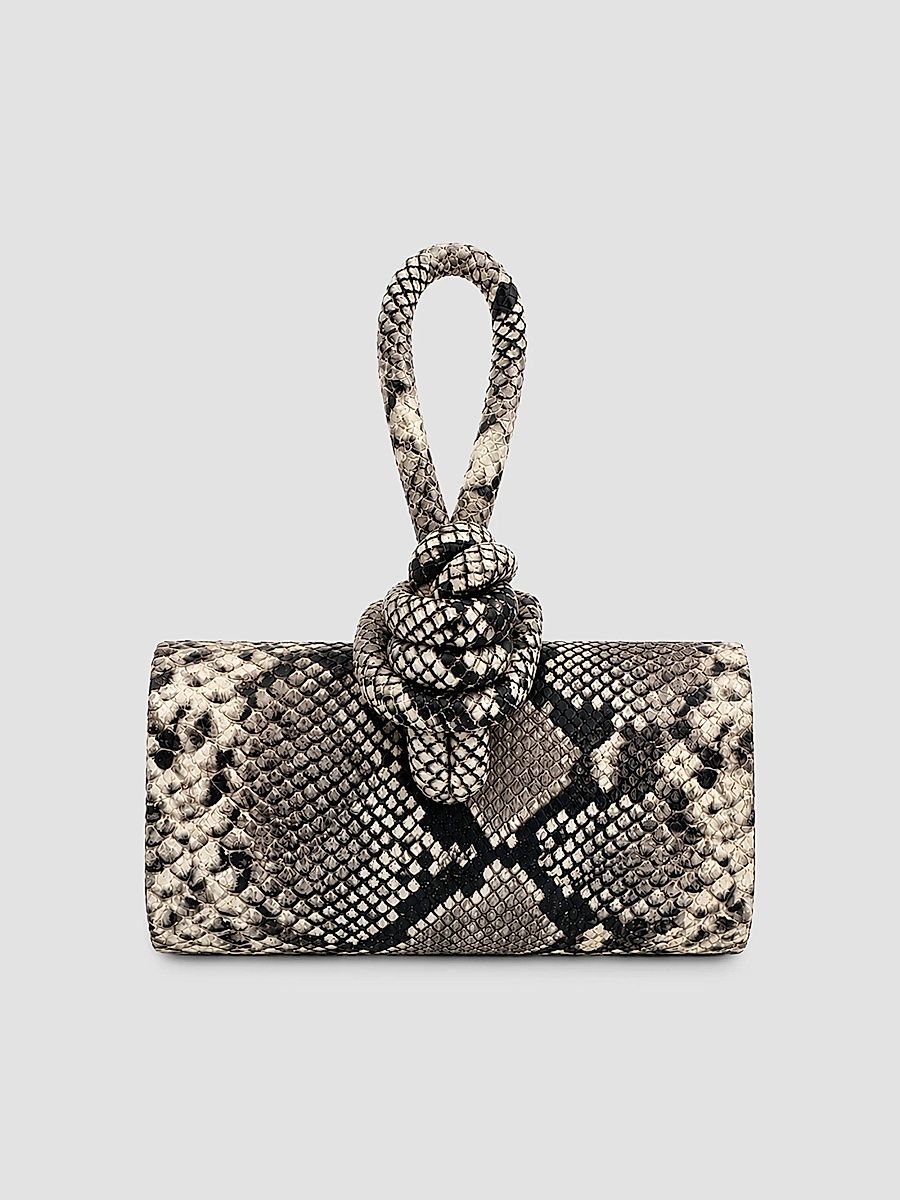 Women's The Amina Snakeskin-Embossed Leather Top Handle Bag - Black White Print Snake Ski