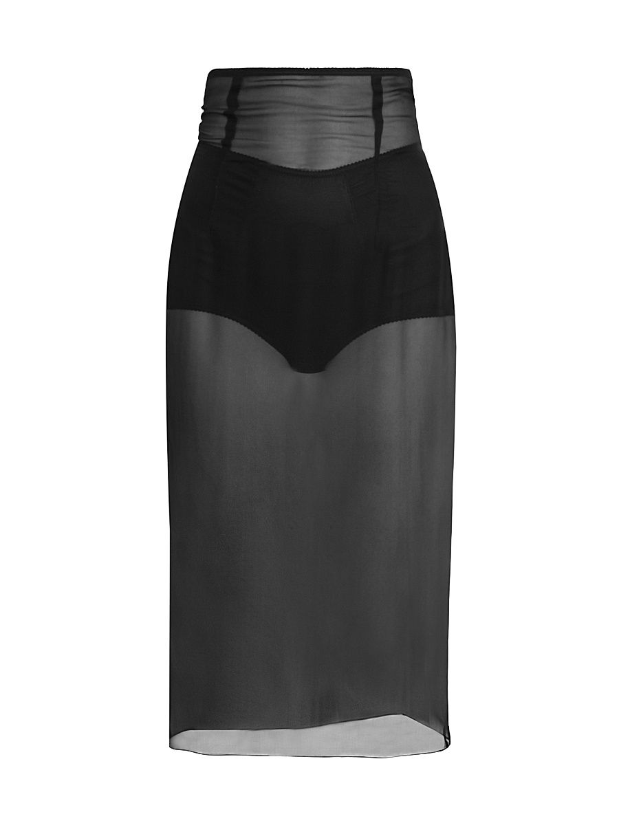 Women's Marquisette Stretch-Silk Pencil Midi-Skirt - Nero - Size 14