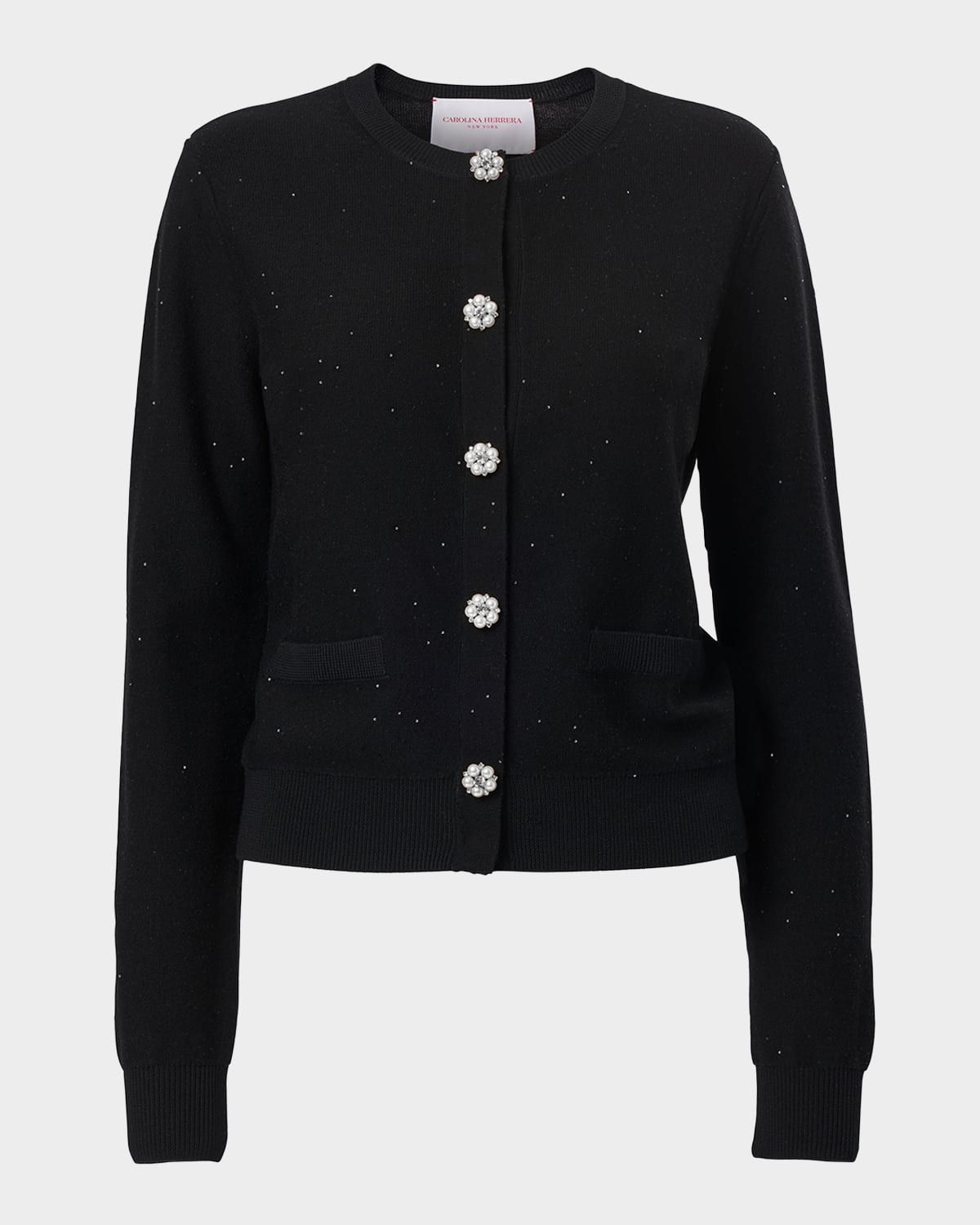 Shimmering Wool Crewneck Cardigan