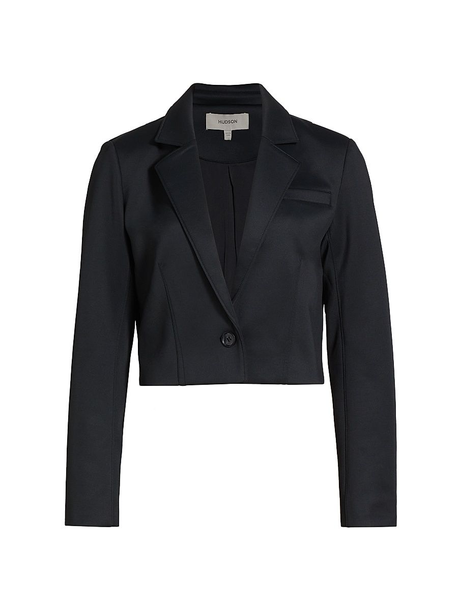 Women's Cropped Single-Button Blazer - Black - Size XS