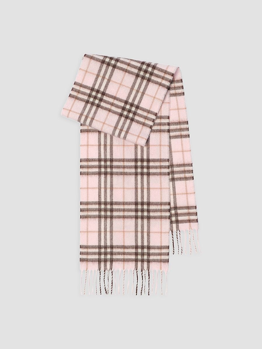 Kid's Check Cashmere Scarf - Bow Pink