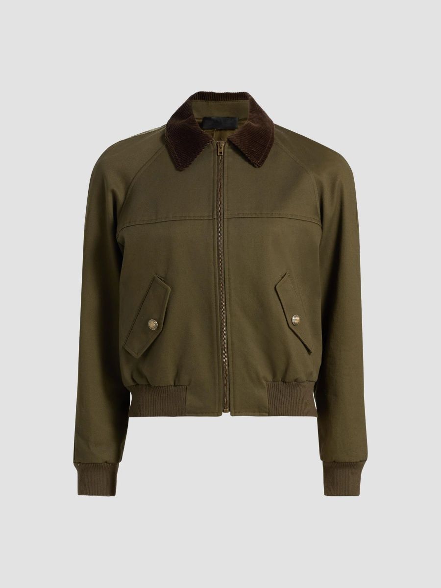 Nili Lotan Women's Victor Cotton Bomber Jacket - Army Green - Size XS
