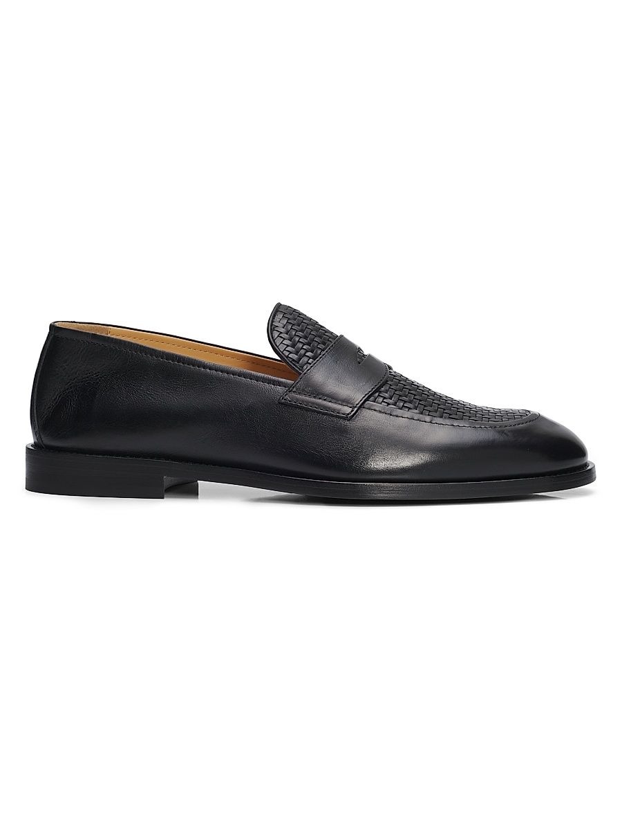 Men's Woven Leather Penny Loafers - Black - Size 9
