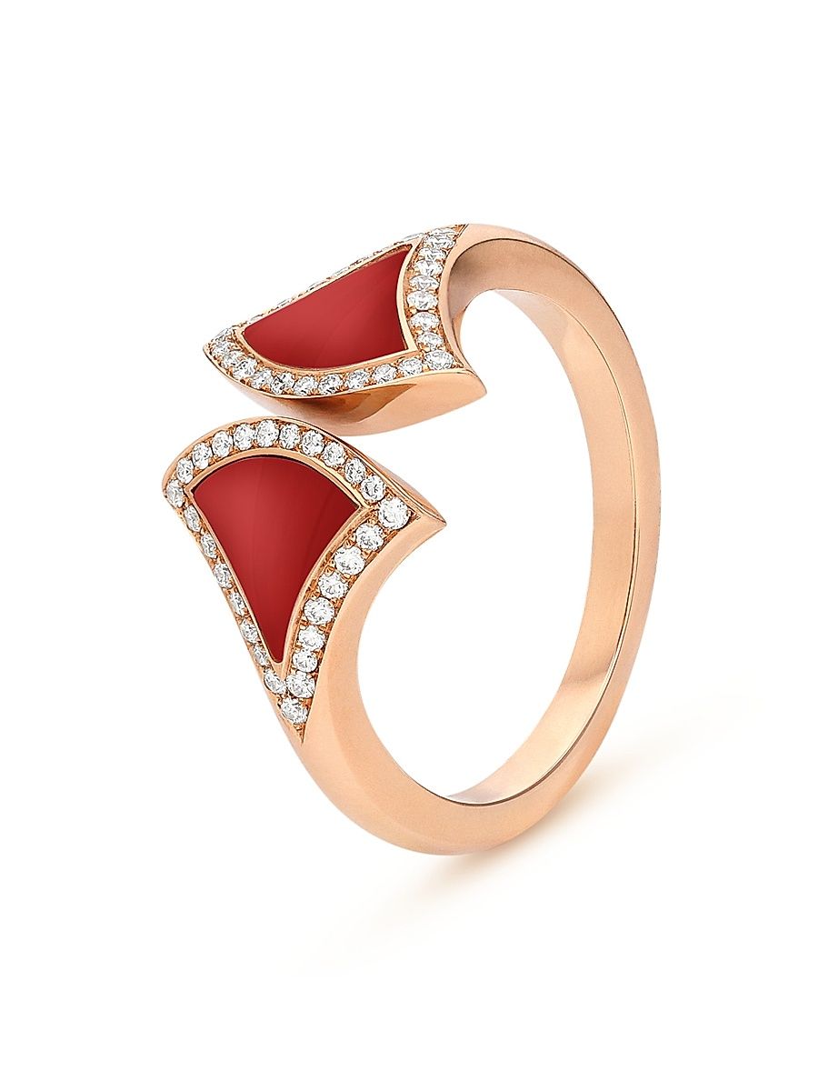 Women's Divas' Dream 18K Rose Gold, Carnelian & 0.17 TCW Diamond Ring - Pink Gold - Size 7