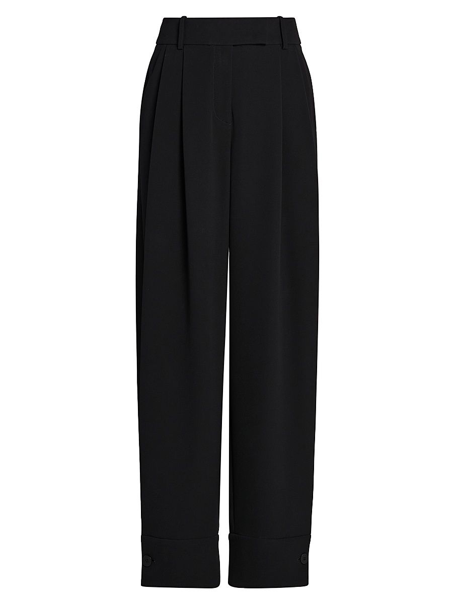 Women's Silk Straight-Leg Pants - Solid Black - Size 12