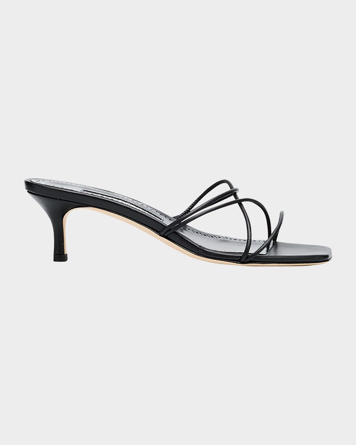 Strappy Leather Kitten-Heel Mule Sandals