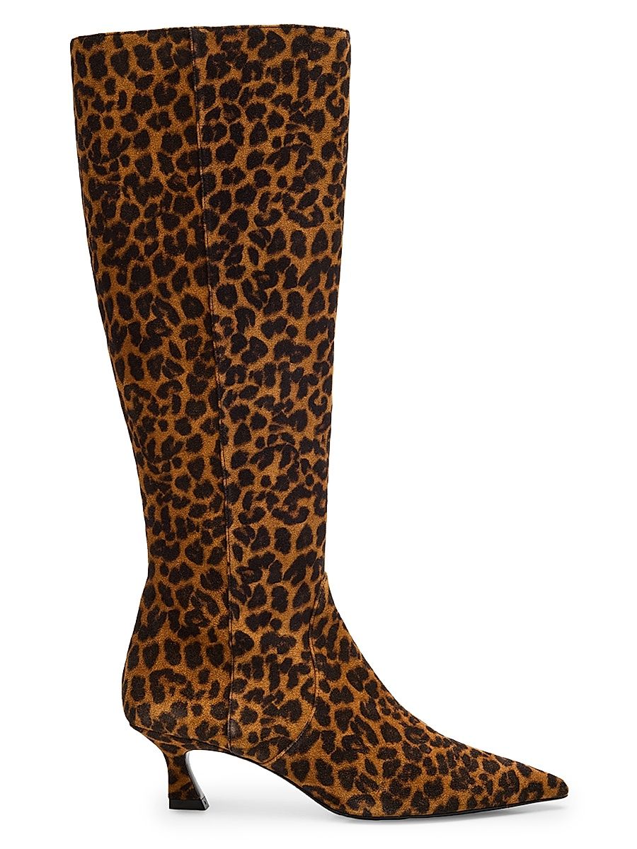 Women's Vinnie 50MM Leopard-Print Suede Knee-High Boots - Leopard - Size 9.5