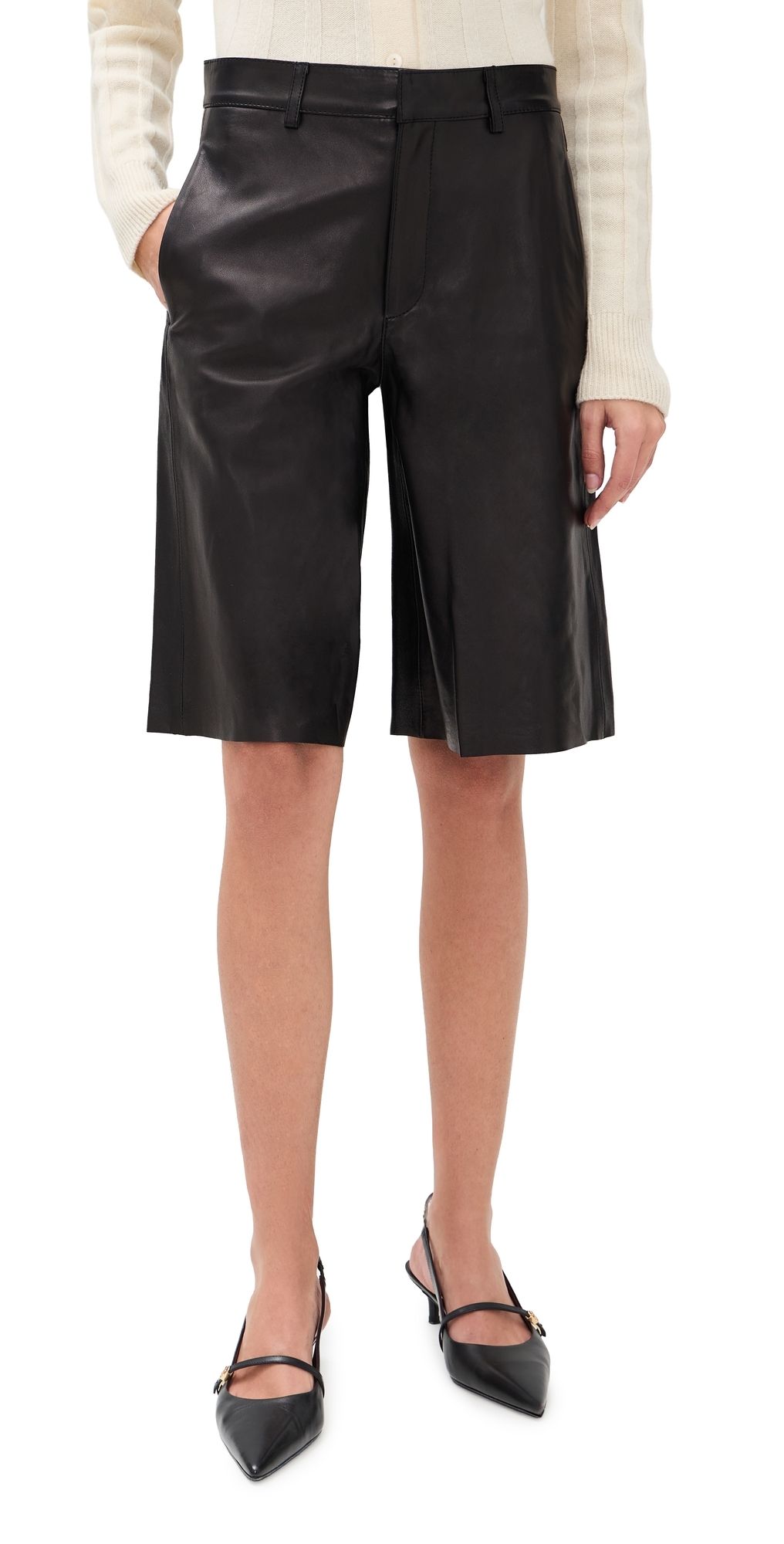 House of Dagmar Boxy Leather Shorts Black 42