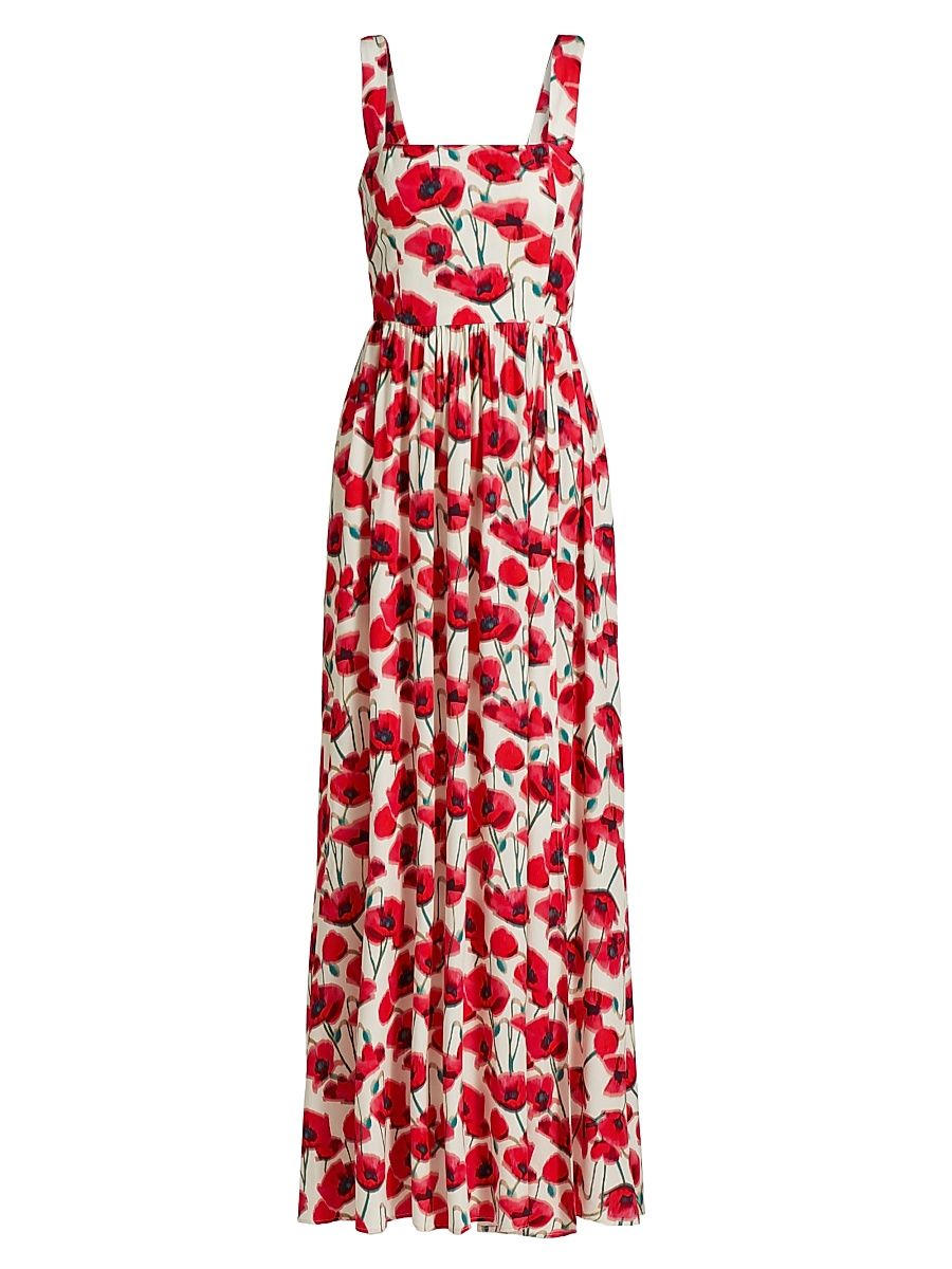 Women's Florence Floral Square-Neck Maxi Dress - Poppy Field - Size XL