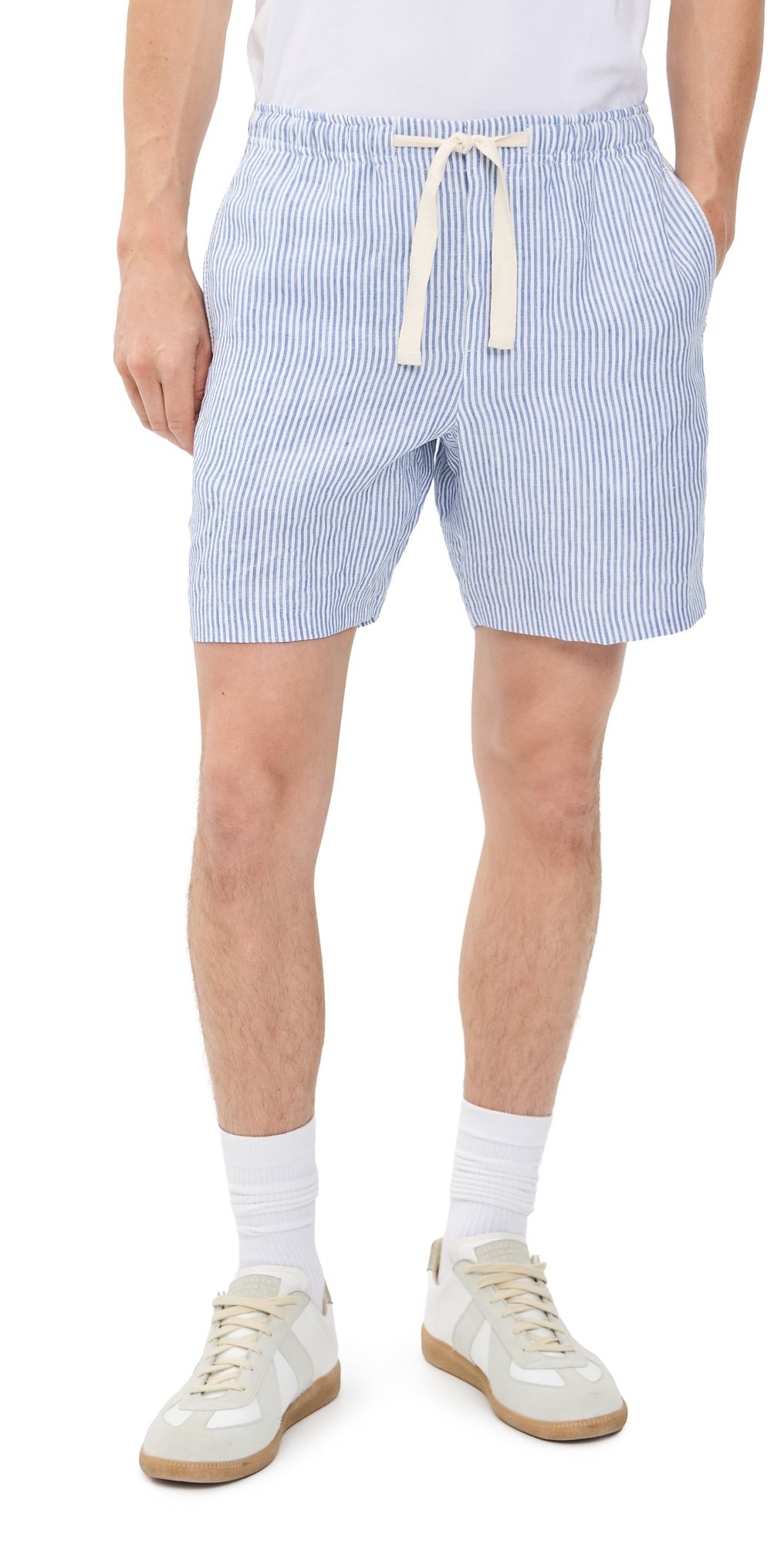 Orlebar Brown Alex Fine Hemp Stripe Shorts 7.5 Bergamo Blue Stripe 34
