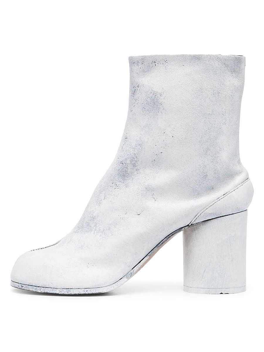 Women's Tabi Ankle Leather Boots - Black White - Size 9