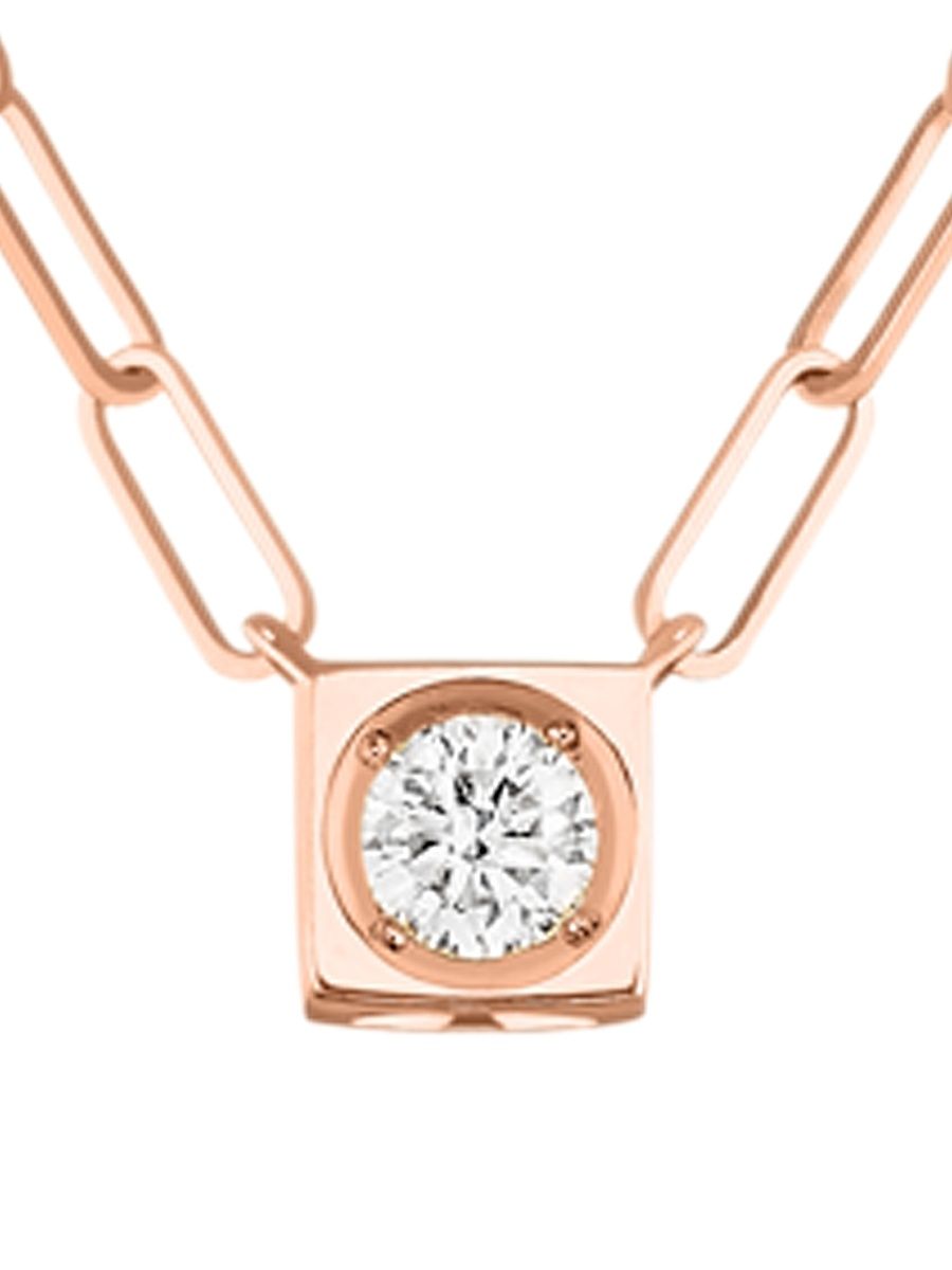 Women's Le Cube 18K Rose Gold & Diamond Pendant Necklace - Rose Gold - Size 45