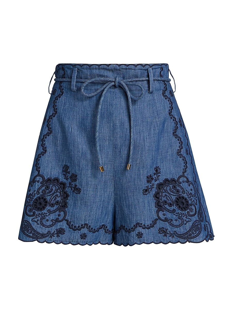Women's Aster Embroidered Denim Shorts - Railway Blue - Size 8