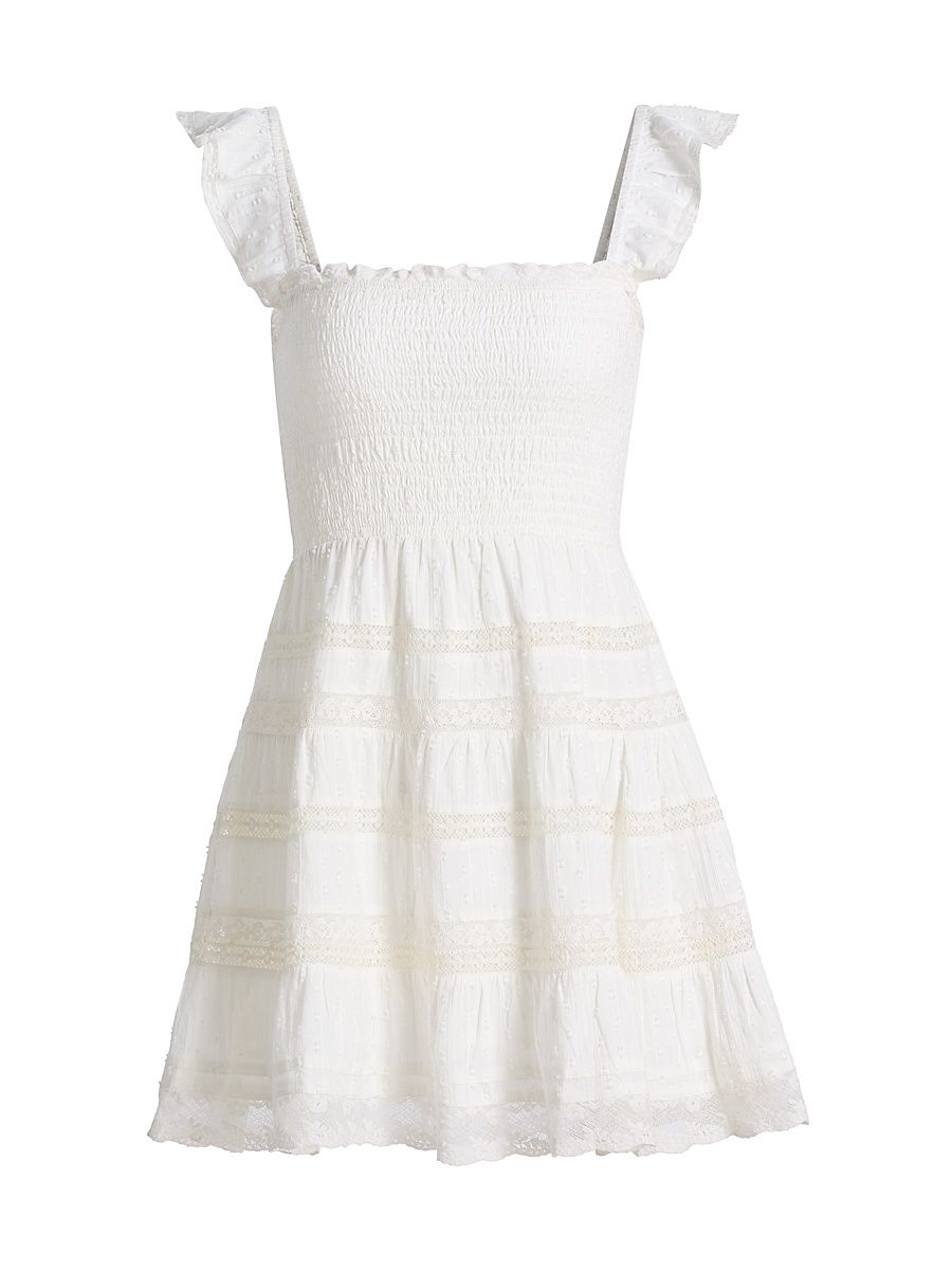 Women's Colbera Smocked Cotton A-Line Minidress - White - Size XL