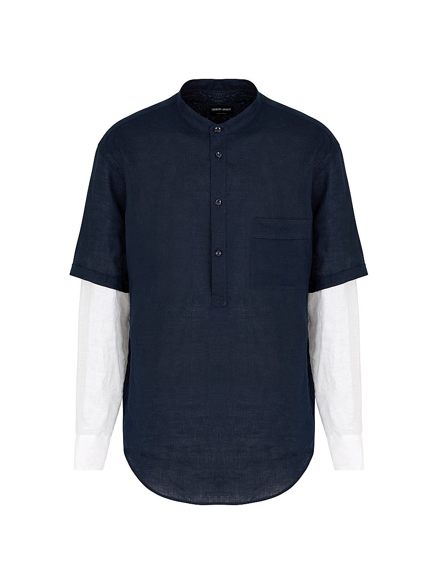Men's Layered Linen Shirt - Night Sky - Size 16