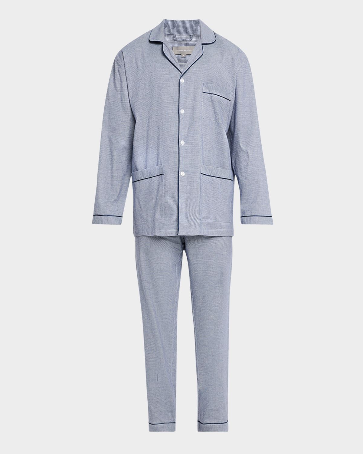 Men & apos;s Cotton Micro-Check Long Pajama Set