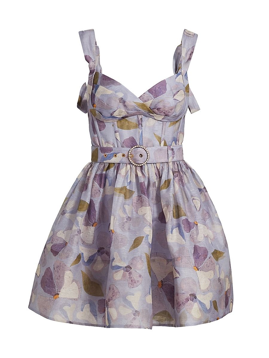 Women's Dawning Floral Linen-Silk Minidress - Lilac Pansy - Size 10
