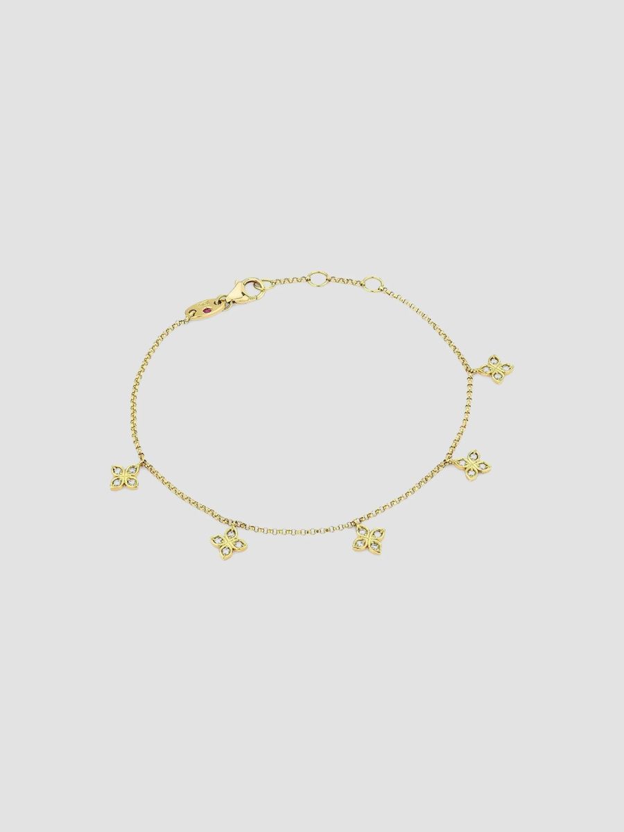 Roberto Coin Women's Venetian Princess 18K Yellow Gold & 0.18 TCW Diamond Flower Charm Bracelet - Yellow Gold