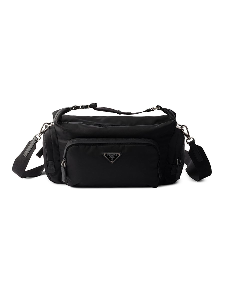 Men's Re-Nylon and Saffiano Leather Shoulder Bag - Black
