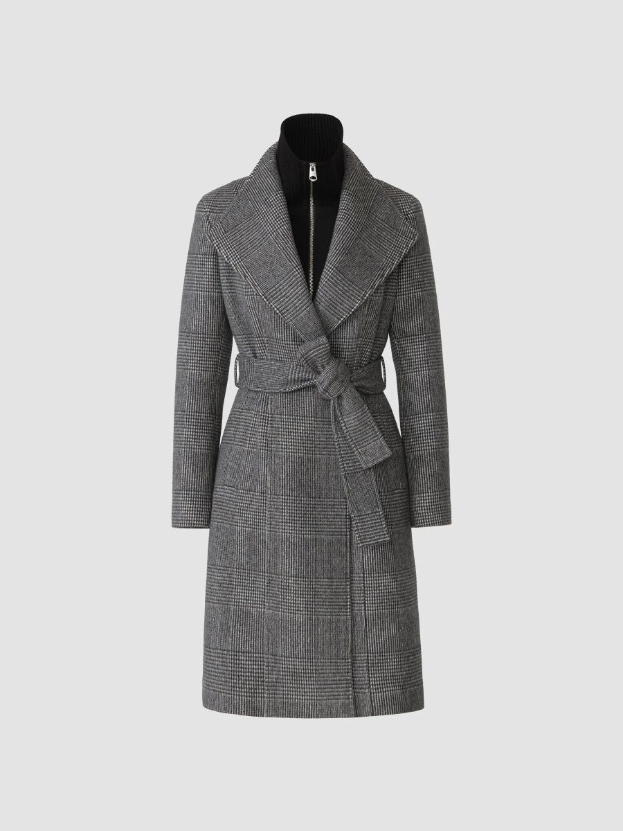 Mackage Women's Norita Glen Check Wool Coat - Black Cream - Size XS