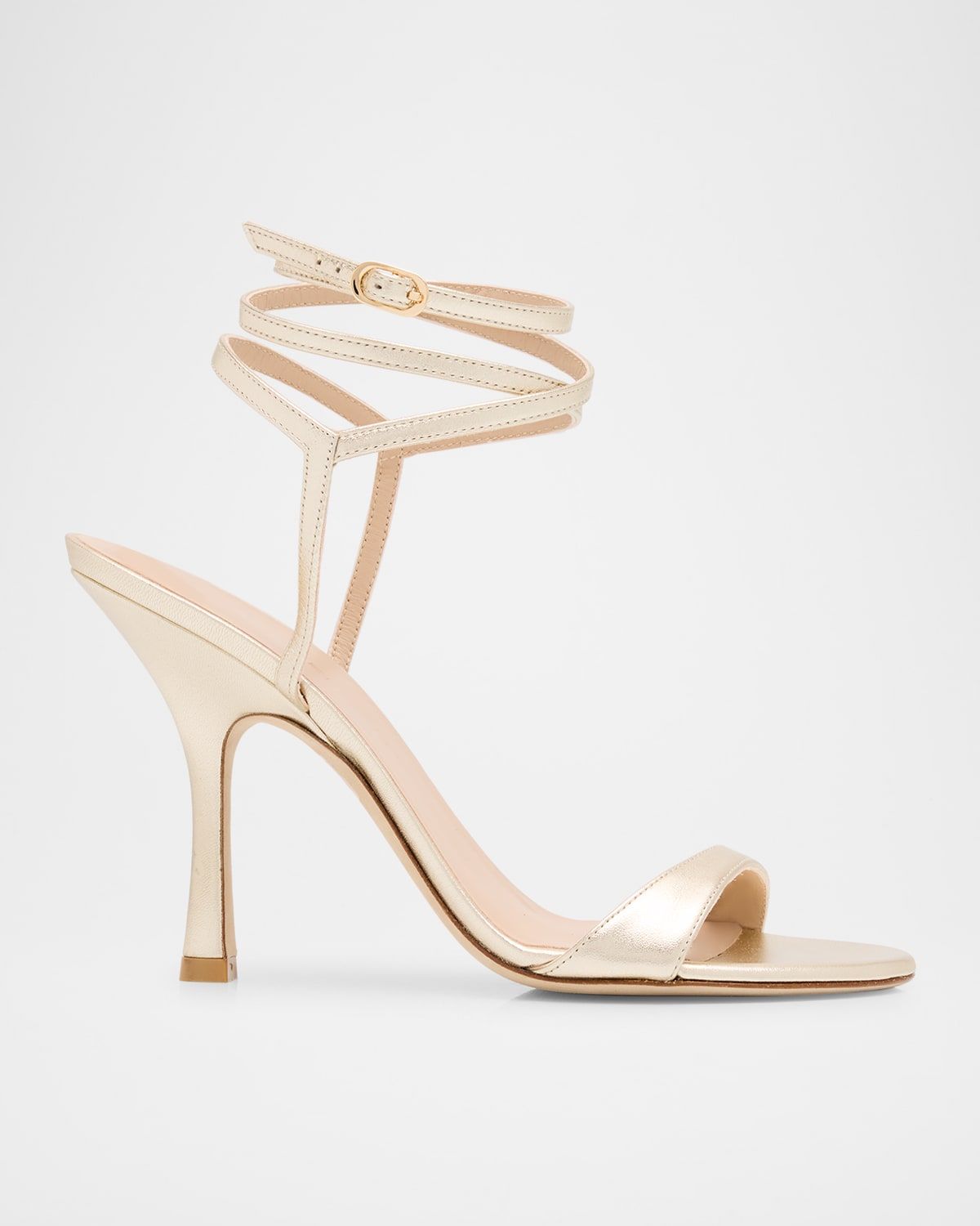 Nudist Metallic Leather Stiletto Wrap Sandals