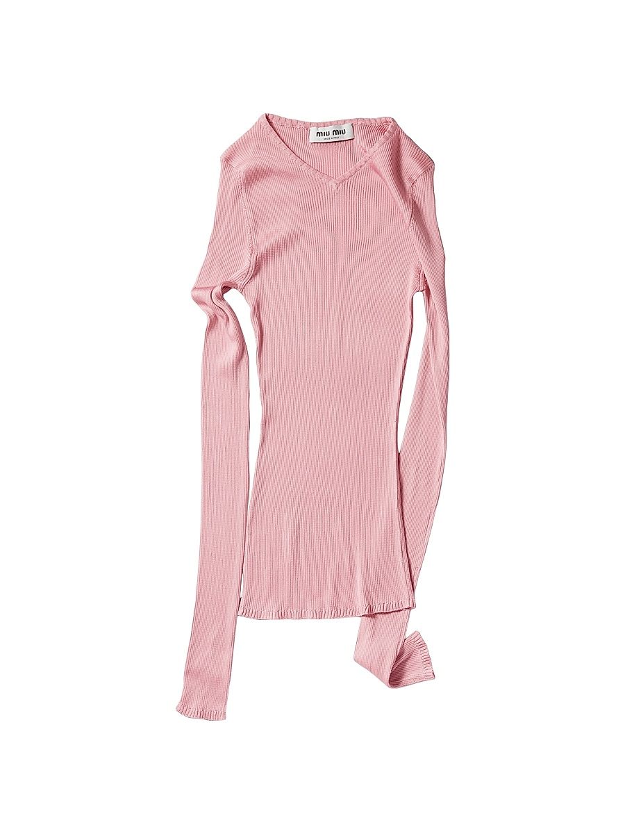 Women's Silk V Neck Sweater - Pink - Size 10