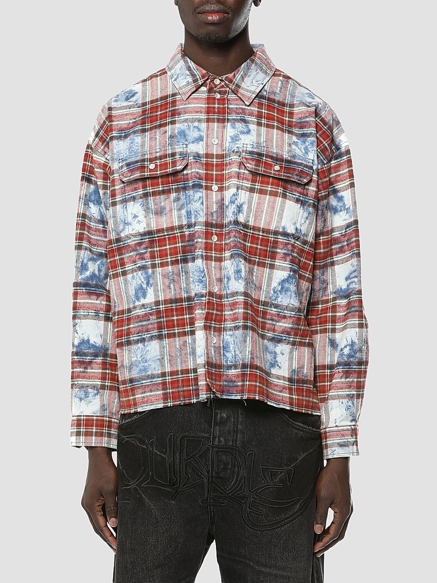 Men's Plaid Embellished Cotton Shirt - Size XXL