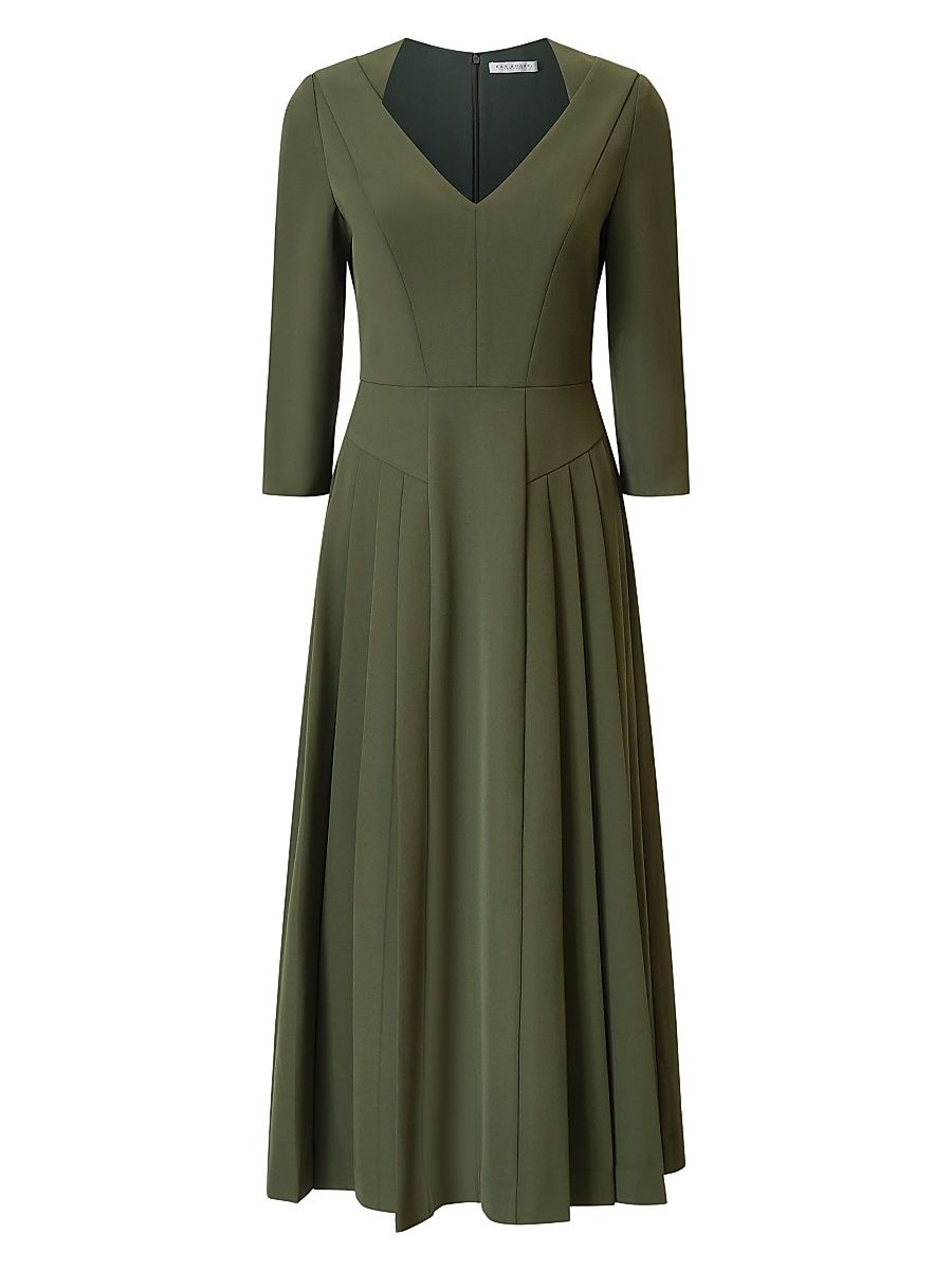 Women's Enola Stretch-Crepe V-Neck Midi-Dress - Olive Green - Size 18