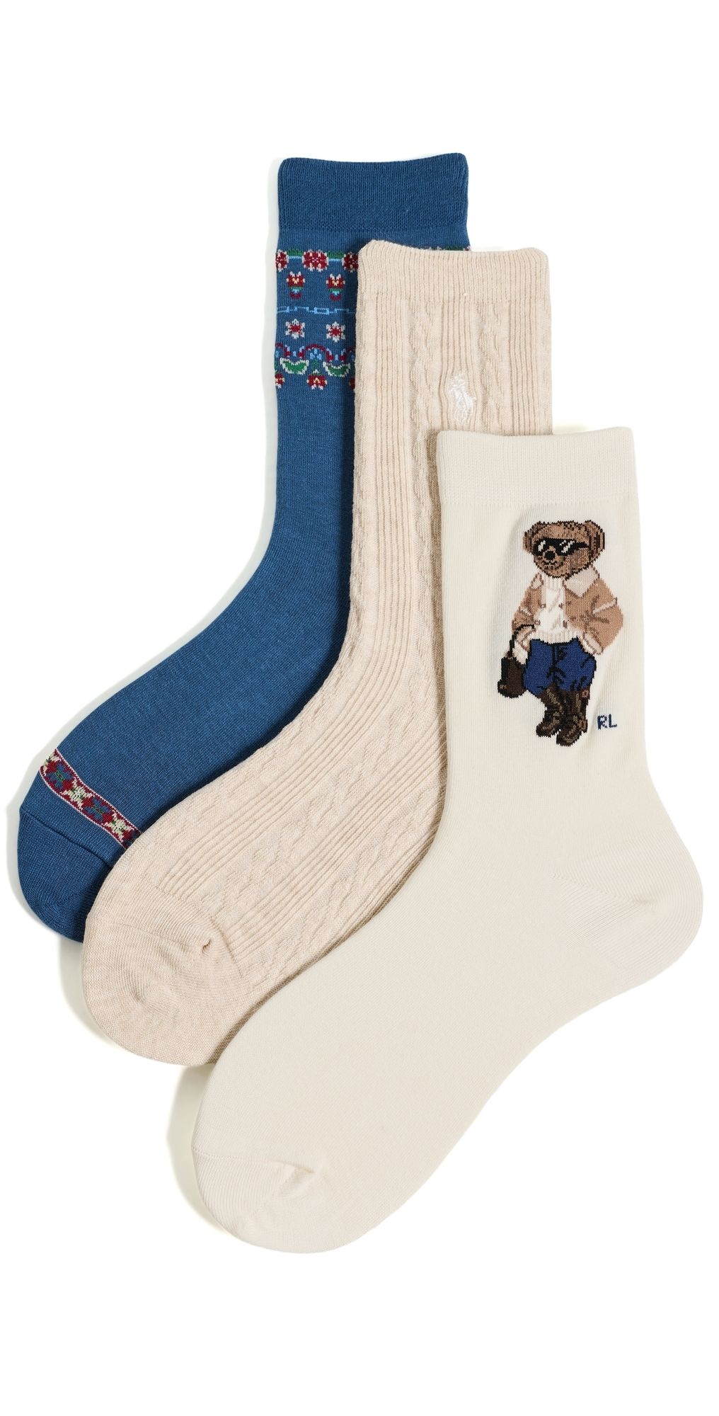 Polo Ralph Lauren Winter Bear Socks 3-Pack Ivory One Size