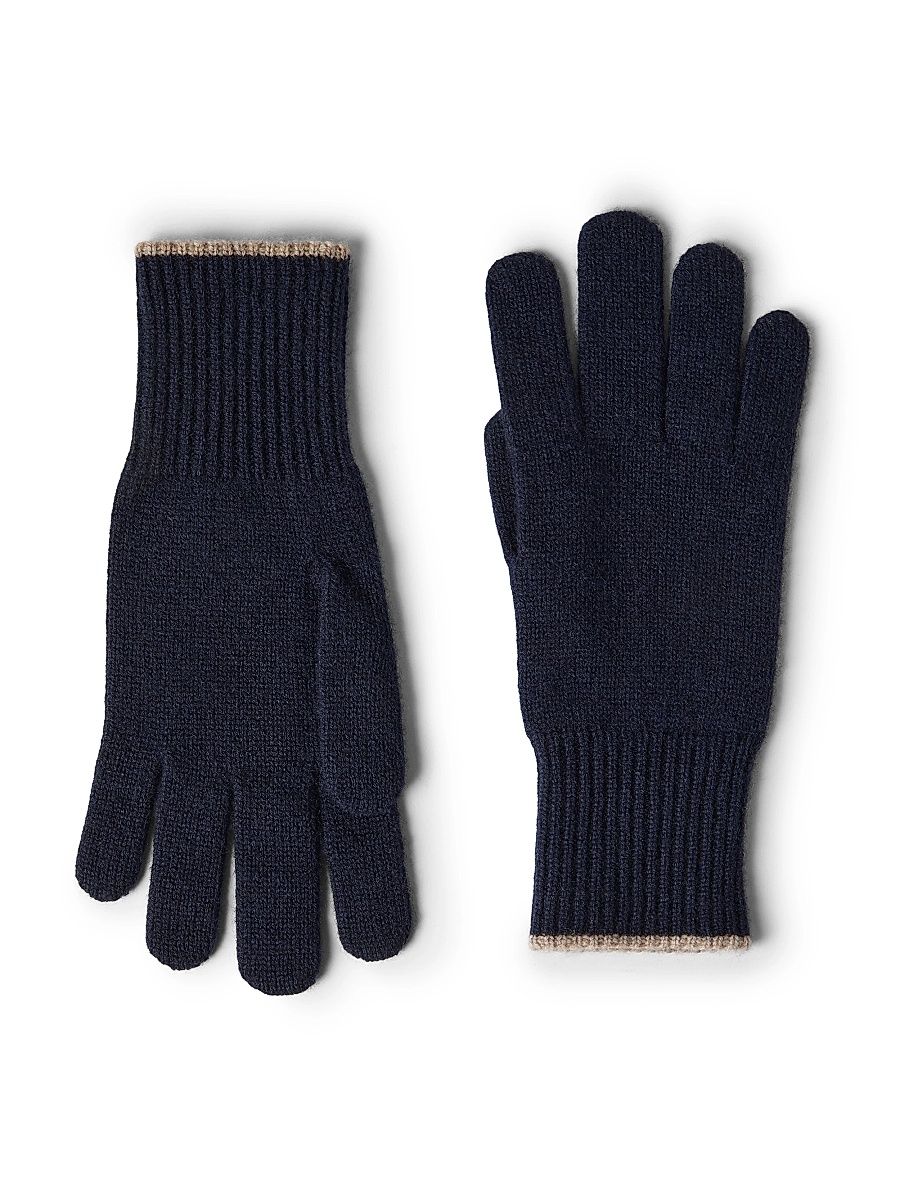 Men's Cashmere Knit Gloves - Navy Blue - Size XL