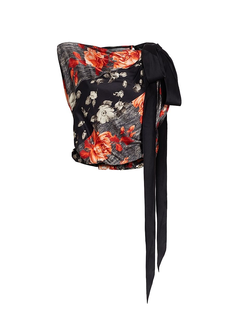 Women's Bow-Detailed Printed Draped Top - Poppy - Size 8