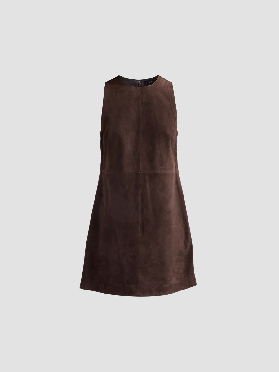 Theory Women's Suede Shift Mini Dress - Cacao - Size 14