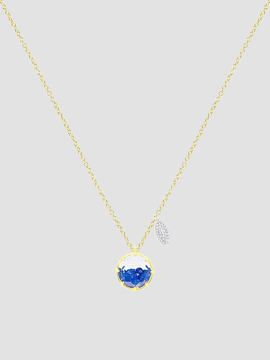 Women's 14K Yellow Gold, Blue Sapphire, & 0.07 TCW Diamond Shaker Pendant Necklace - Yellow Gold