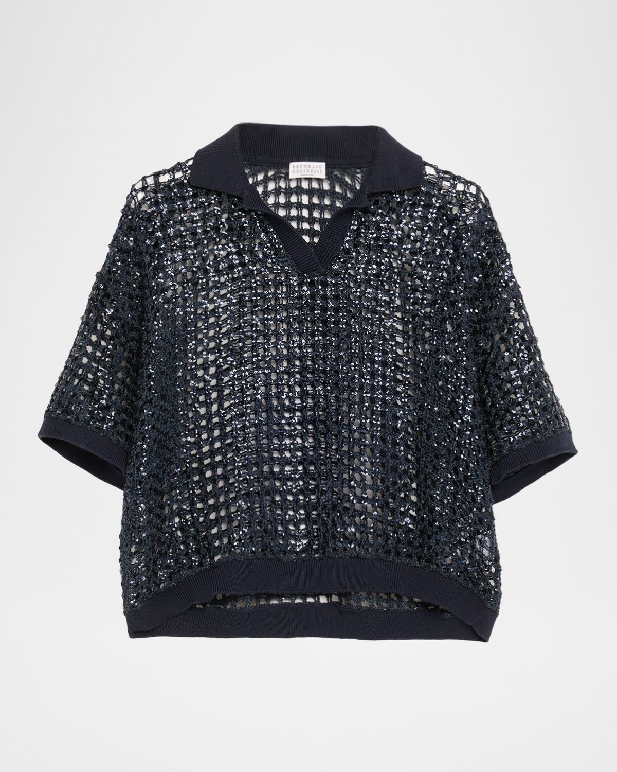 Vienna Paillette Net Polo Sweater