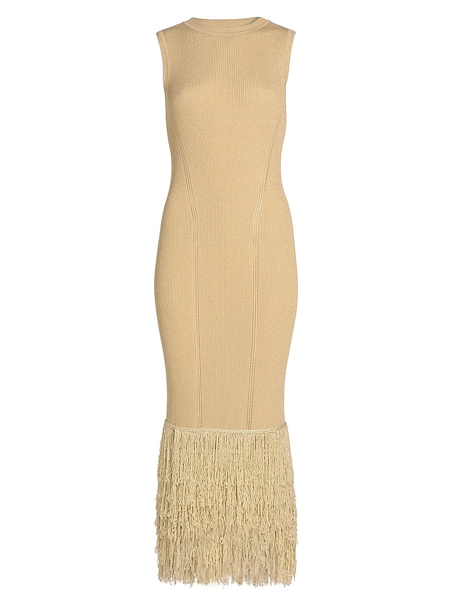 Women's Raz Metallic Fringed Midi-Dress - Gold - Size XL