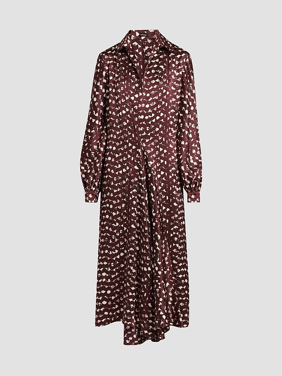 Women's Printed Silk Midi Shirtdress - Bordeaux - Size 2