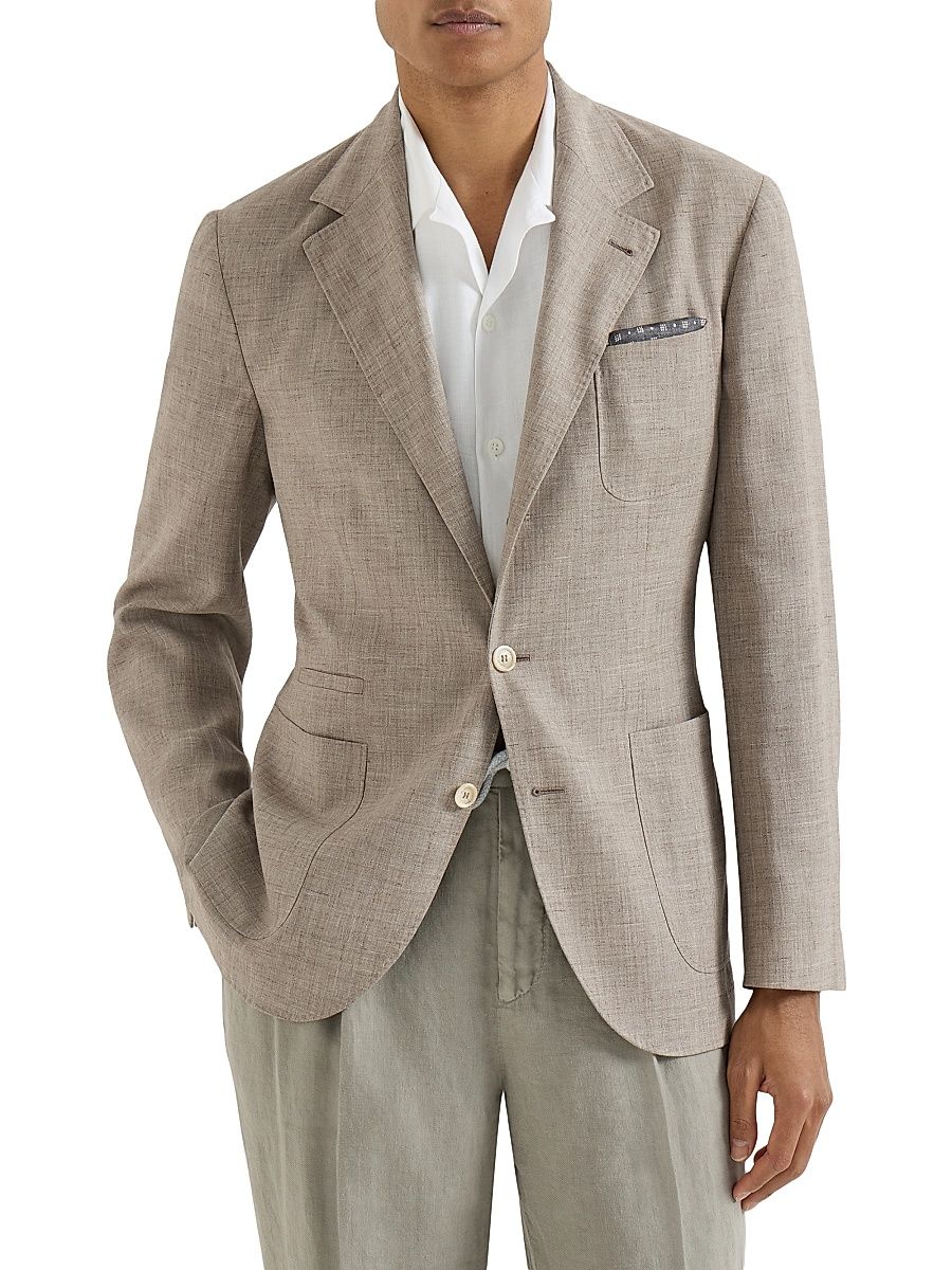 Men's Wool, Silk and Linen Slubbed Fresco Deconstructed Blazer - Brown - Size 40