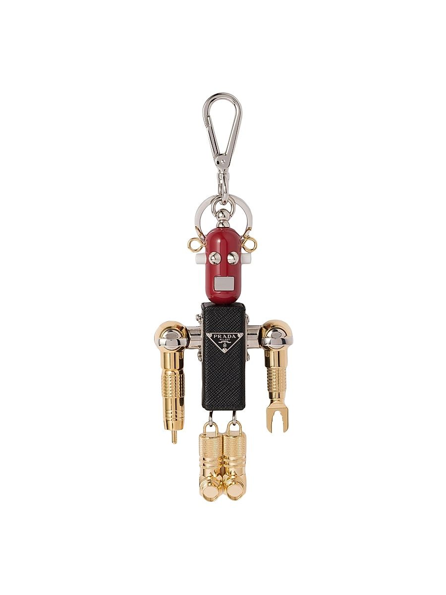 Men's Robot Saffiano Leather Key Ring Charm - Multicolored