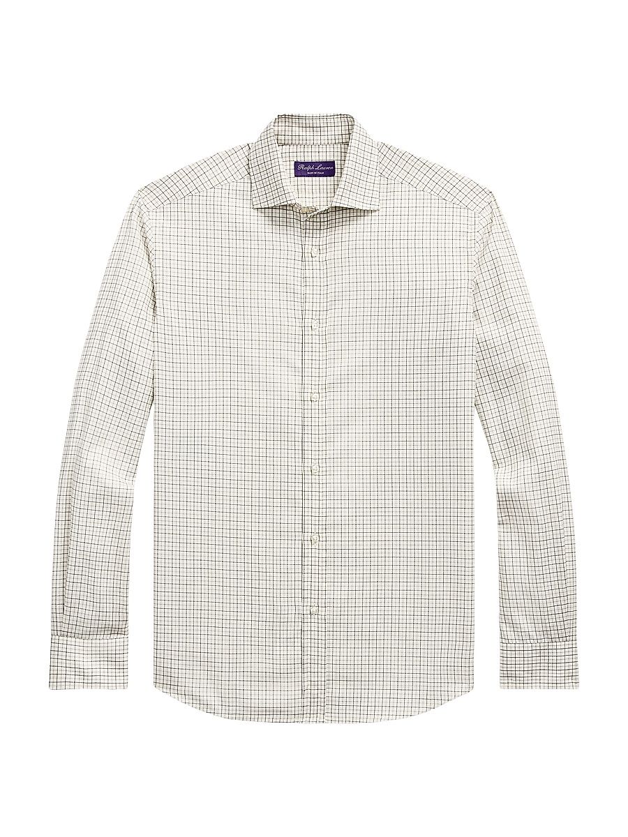Men's Herringbone Cotton Button-Front Shirt - Light Melange Grey Cream - Size XXL