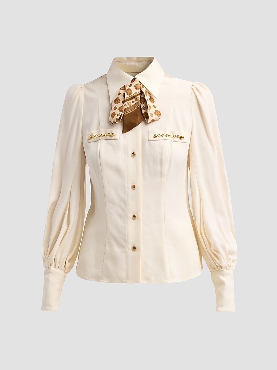 Women's Utility Printed Tieneck Blouse - Cream - Size 8