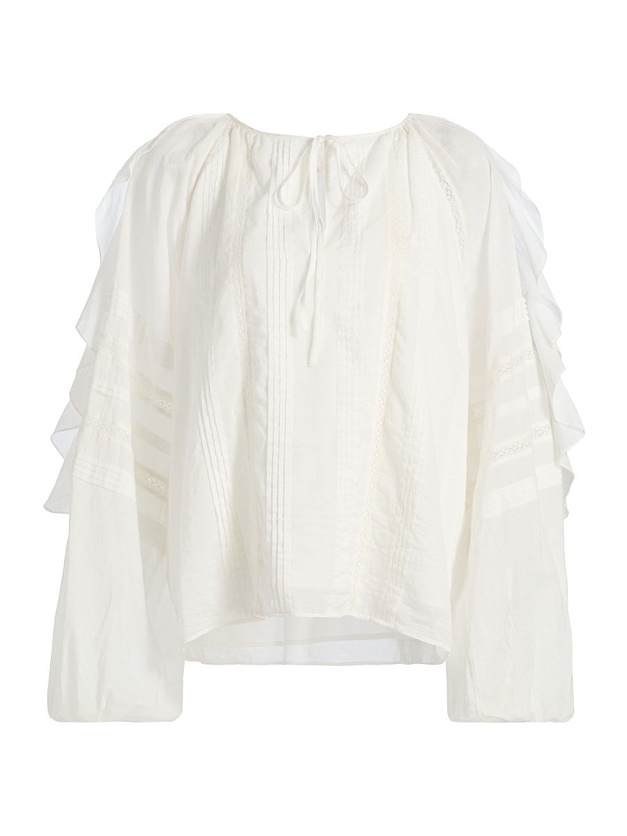 Women's Tamara Ruffled Cotton Top - White - Size XXL