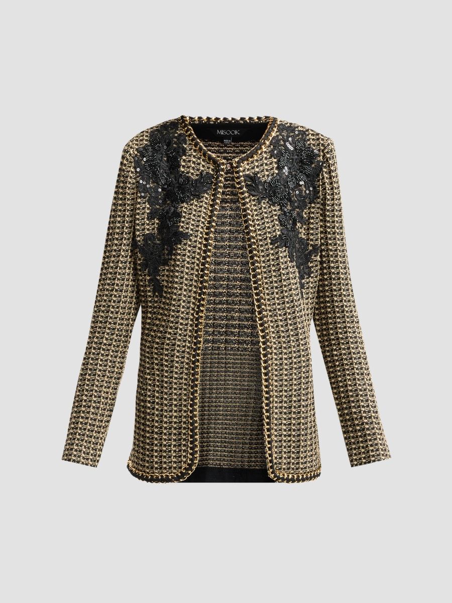 Misook Women's Embellished Tweed Jacket - Black Gold - Size Small