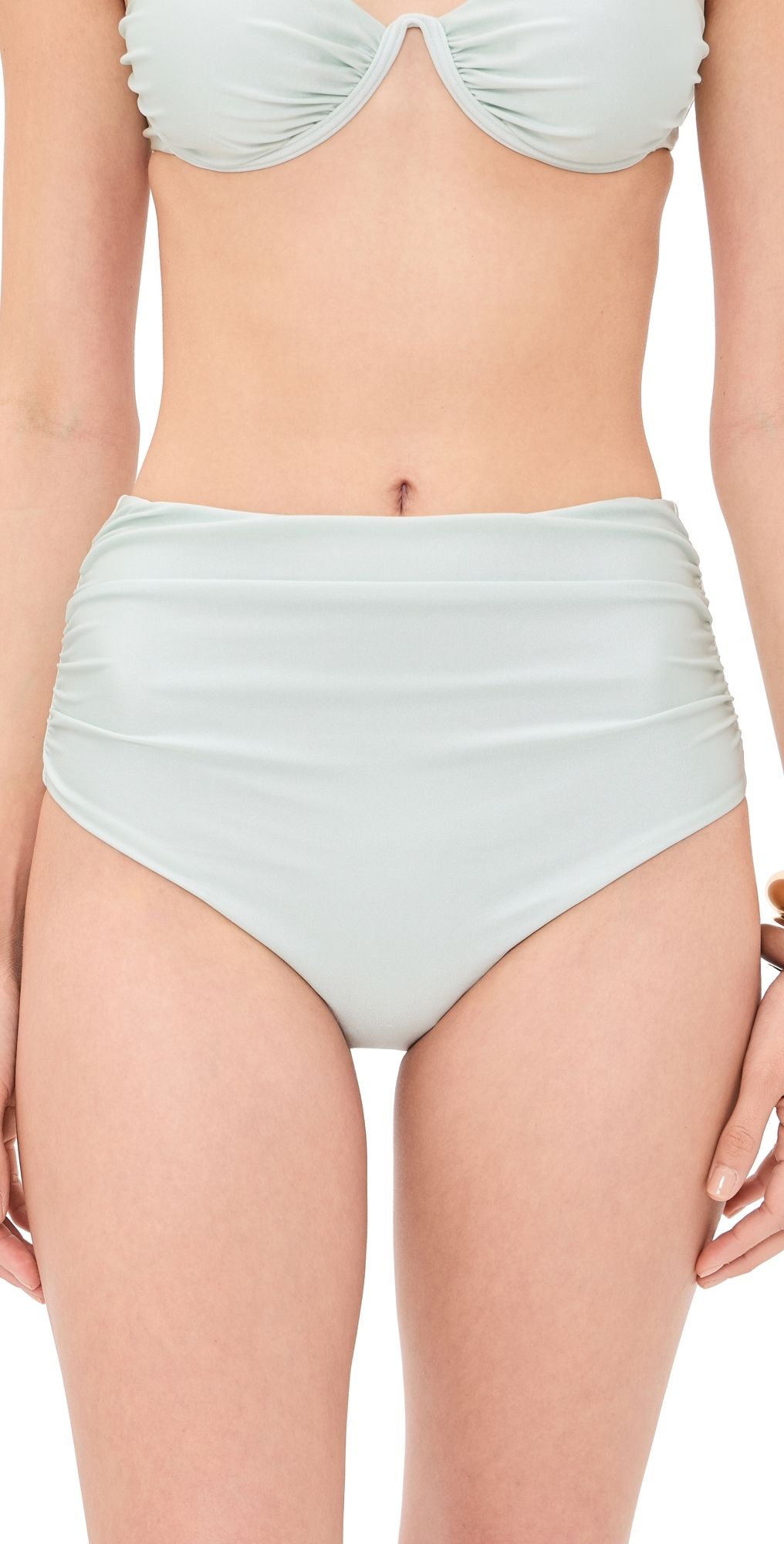 SIMKHAI Teya High Waisted Ruched Bikini Bottoms Mint XS
