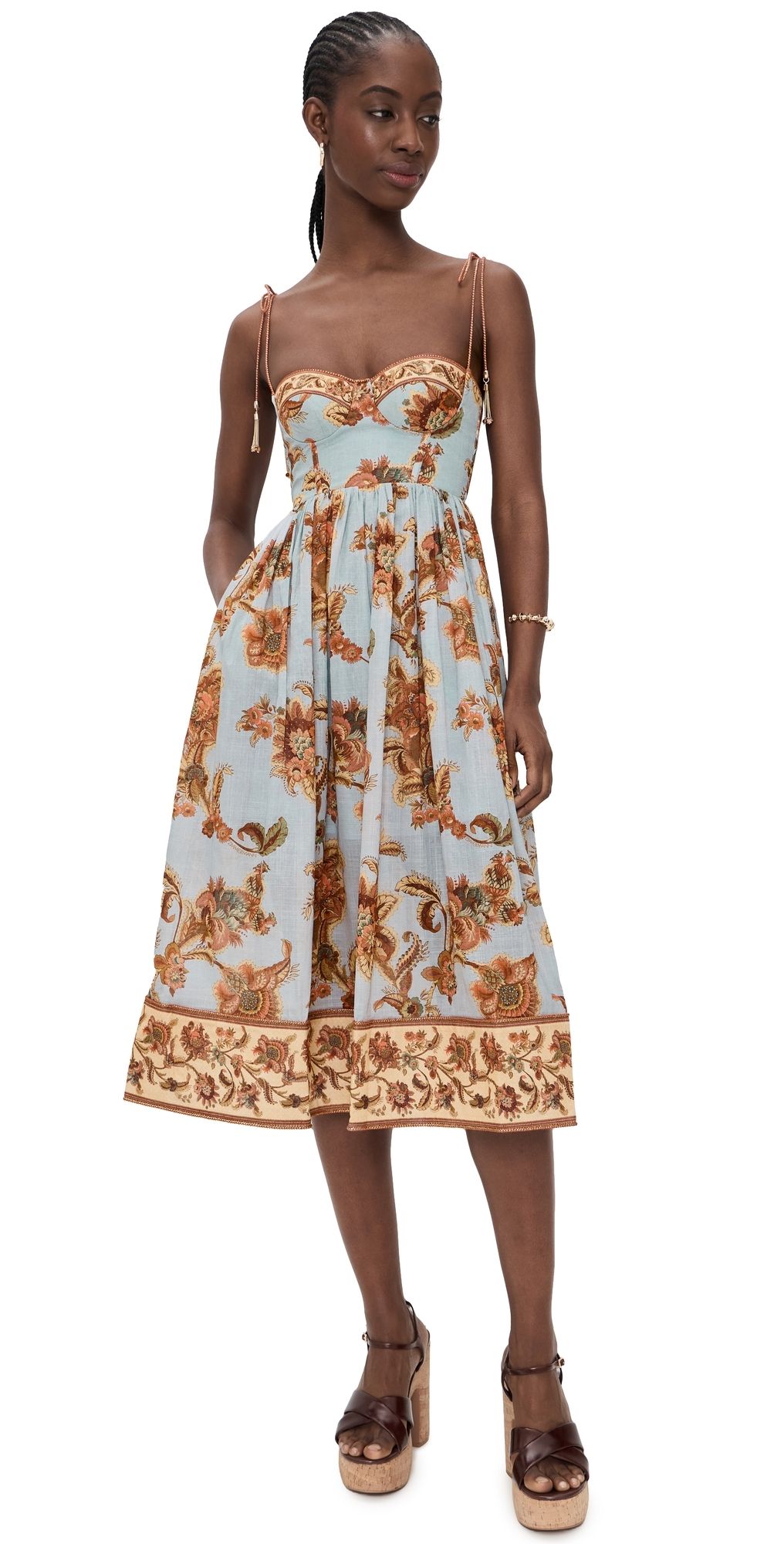 Zimmermann Aster Corset Midi Dress Blue Jacobean 4