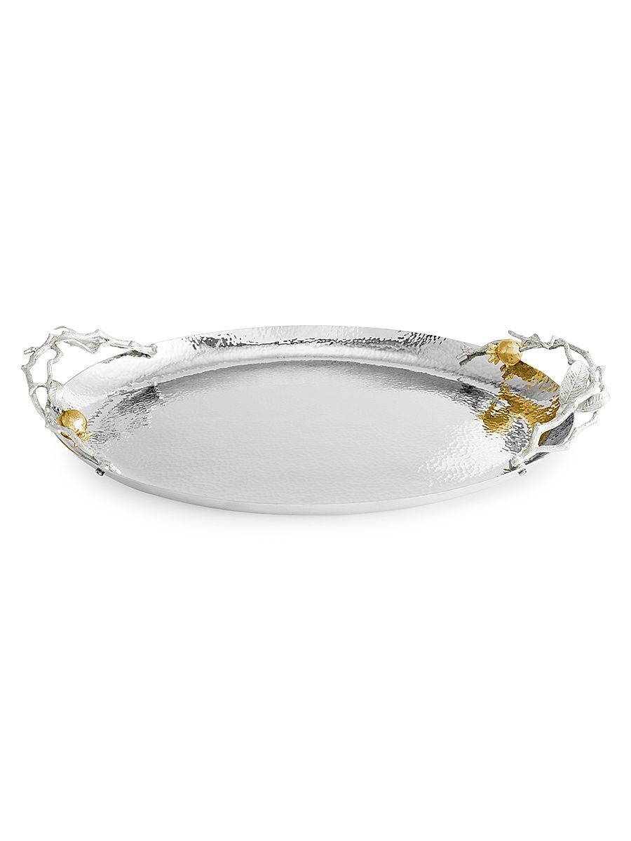 Pomegranate Silver & Gold Oval Tray - Yellow Green