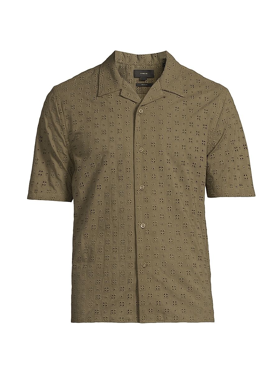 Men's Eyelet Cotton Camp Short-Sleeve Shirt - Dome - Size Small