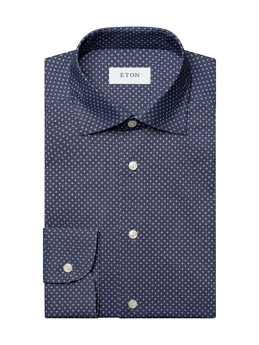 Men's Slim-Fit Geometric Shirt - Blue - Size 16.5